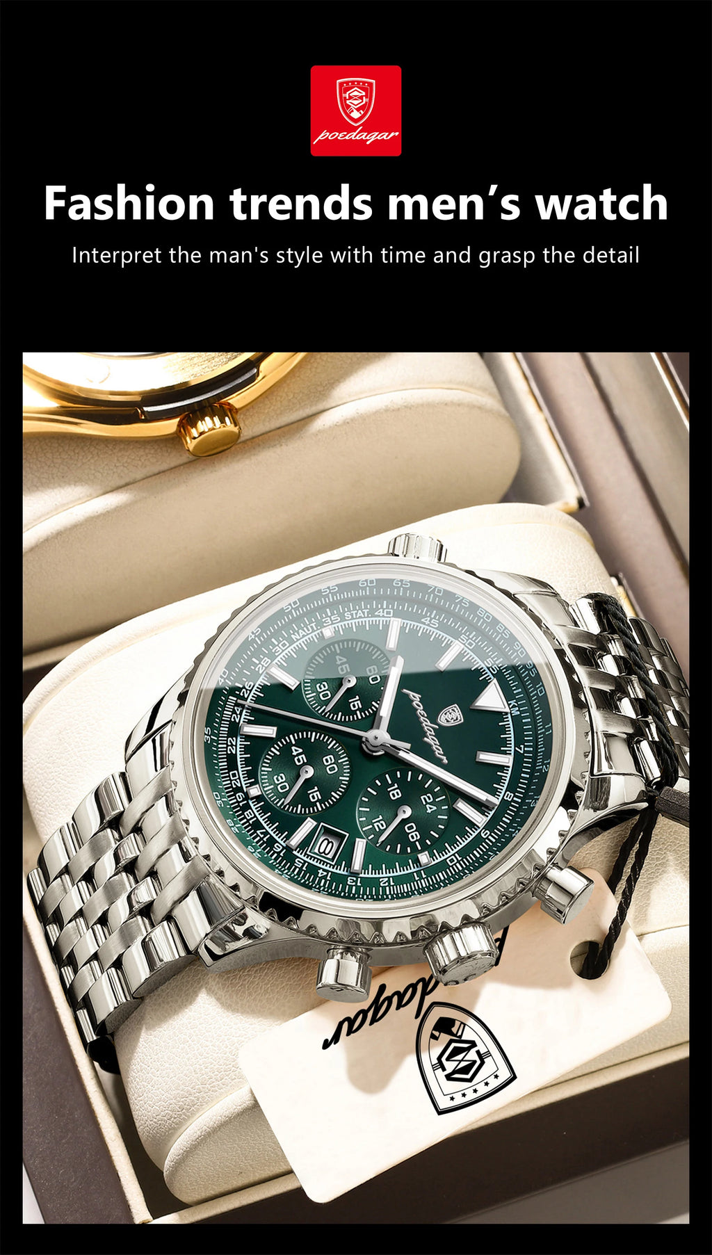 POEDAGAR Luxury Watches For Man Date Chronograph Stainless Steel Sport Men Watch Waterproof Luminous Quartz Military Men's Watch