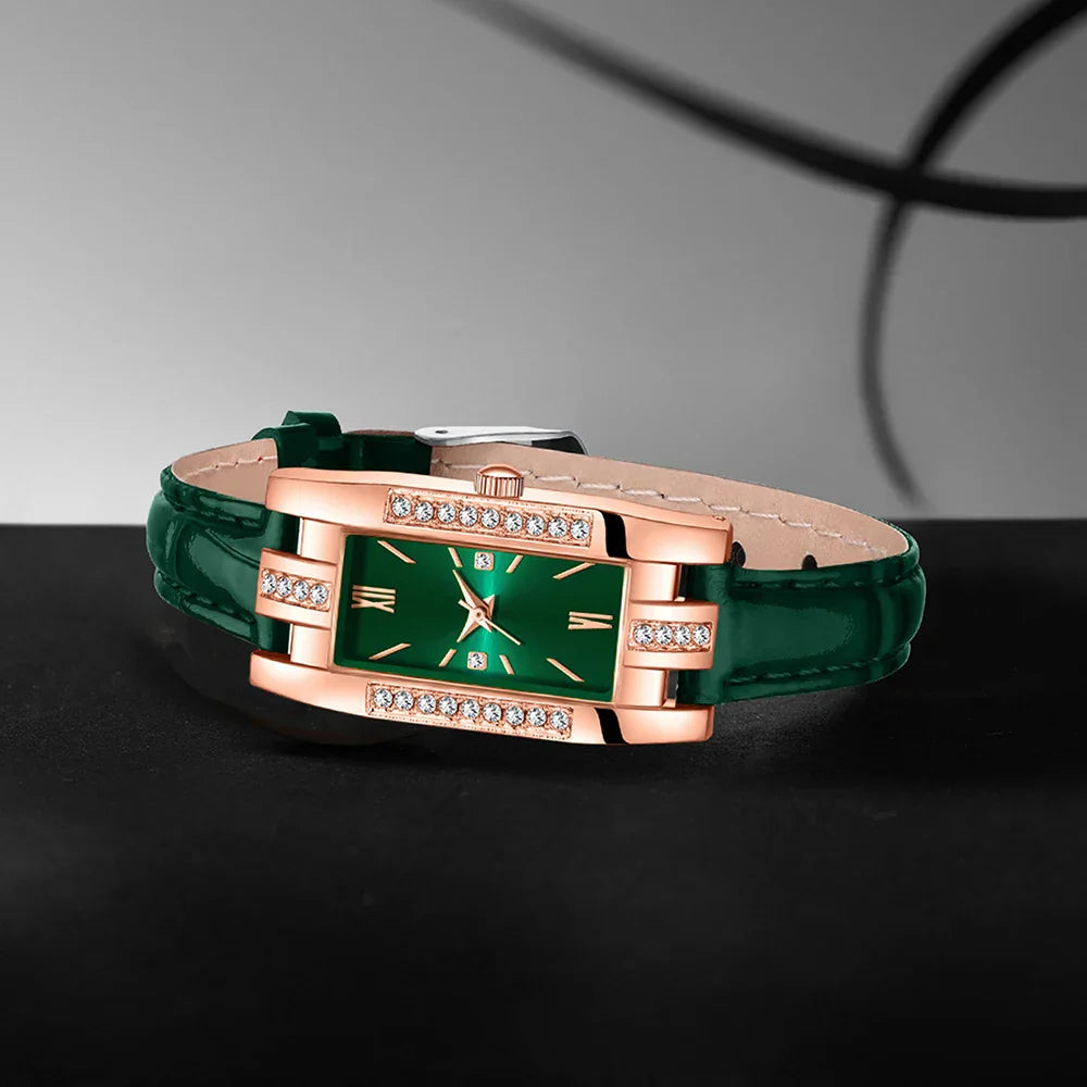 Green Women’s Quartz Watch Jewelry Gift Set
