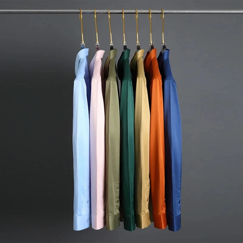 New Stretch Anti-Wrinkle Men's Shirts Long Sleeve Dress Shirts For Men Slim Fit Camisa Social Business Blouse White Shirt S-6XL