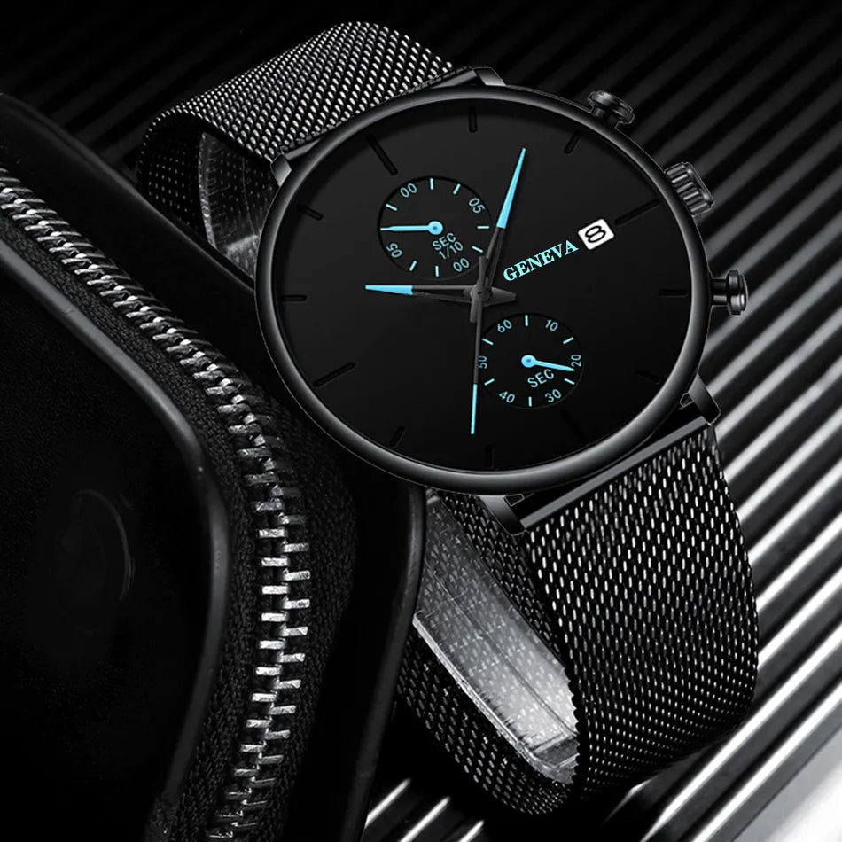Men Watches Luxury Brand Date Calendar Watches Men Stainless Steel Mesh Watch For Mens Casual Quartz Watch Relogio Masculino Hot