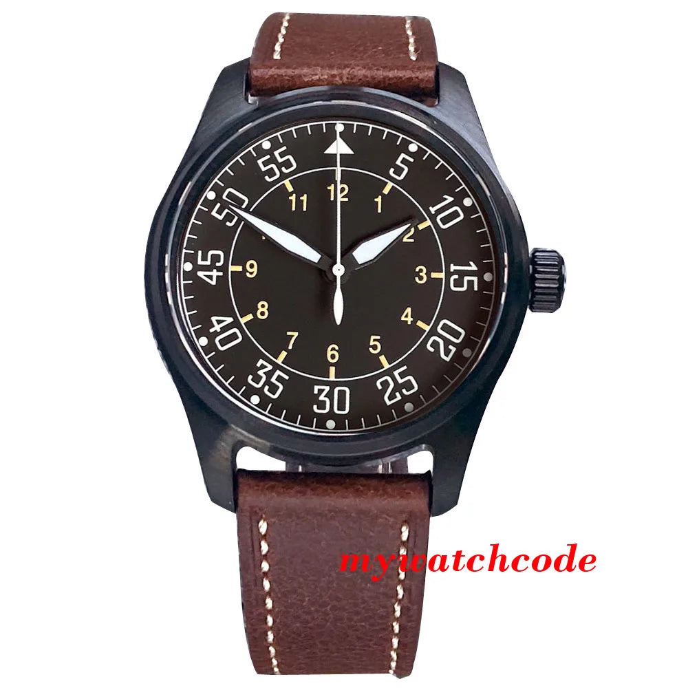 Tandorio Black PVD NH35A PT5000 39mm Pilot Automatic Men Watches 200m Waterproof Sapphire Crystal Diver Clock Leather Band