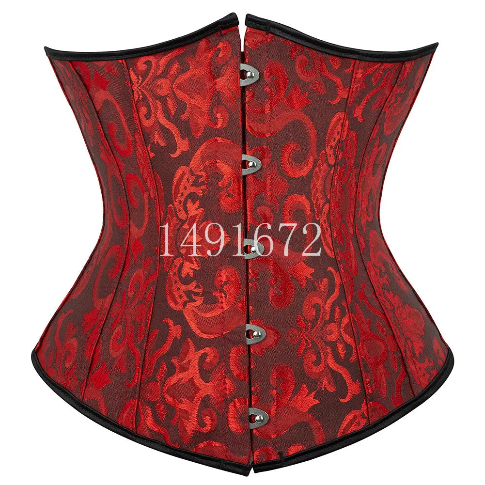 Sapubonva Black Corset Underbust Top Plus Size Satin Waist Cincher Sexy Gothic Workout Corsets Lingerie Korsett Women White Red