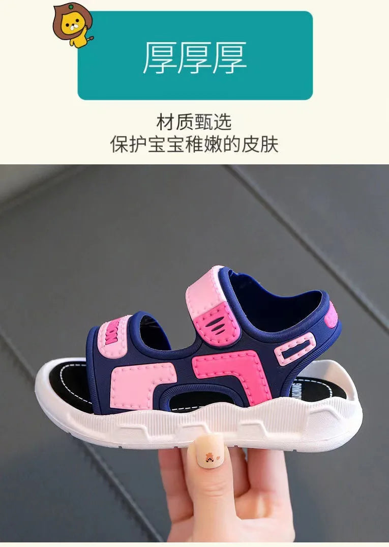 Children's and Girls' Sandals 2023 New Korean Edition Soft Sole Anti slip Medium and Small School Boys' and Baby Beach Sandals