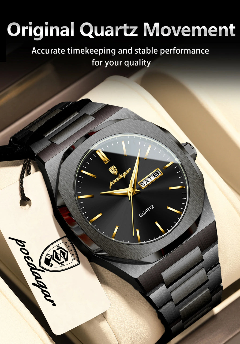 POEDAGAR Brand Fashion Male Watch Waterproof Luminous Stainless Steel Watches For Men Date Week Quartz Casual Men's Clock Reloj