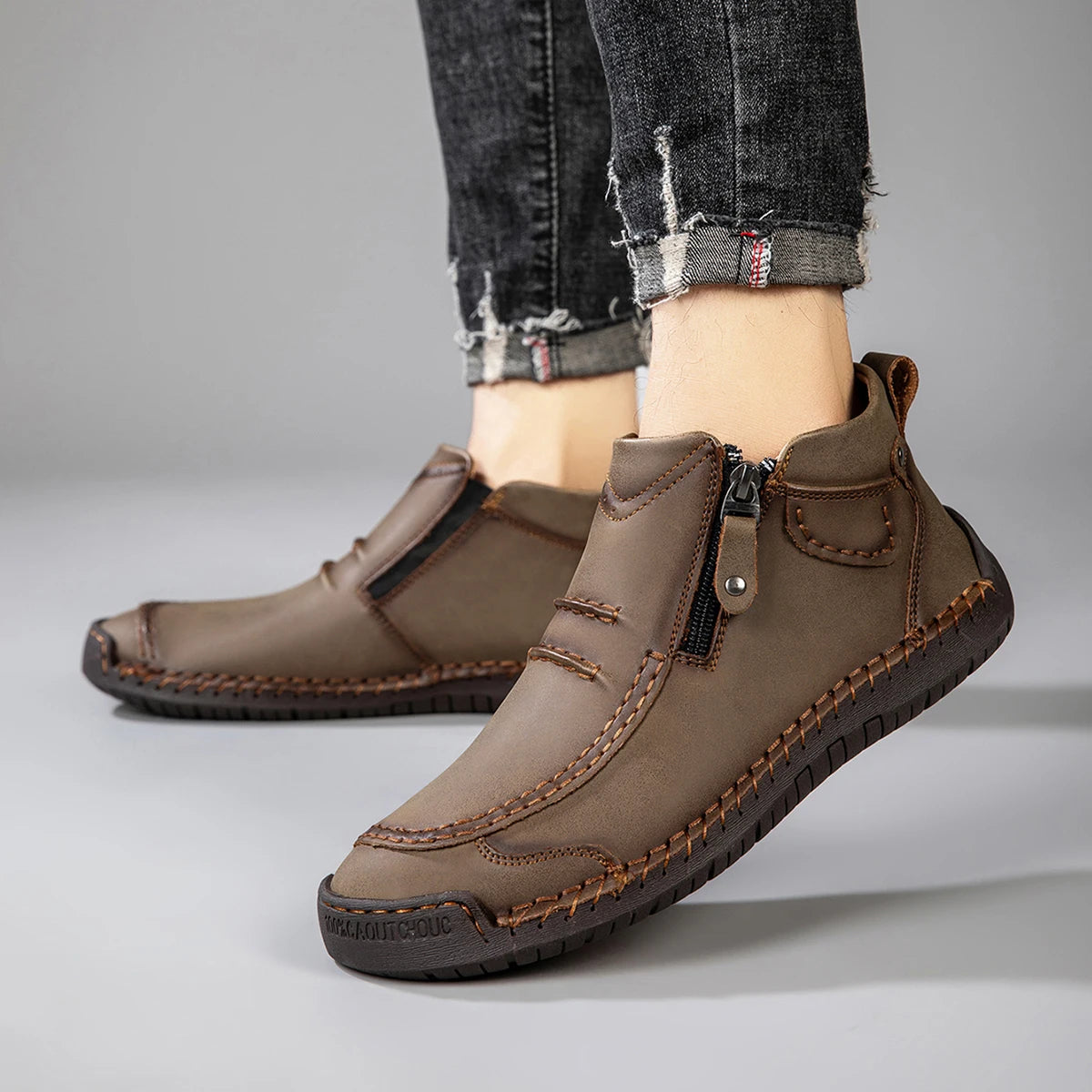 New Autumn Handmade Leather Men Boots Outdoor Design Sneakers Man Breathable Casual Leather Shoes Men Ankle Boots Fall Plus Size