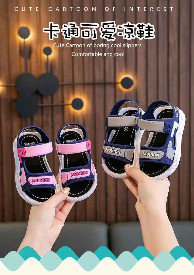 Children's and Girls' Sandals 2023 New Korean Edition Soft Sole Anti slip Medium and Small School Boys' and Baby Beach Sandals
