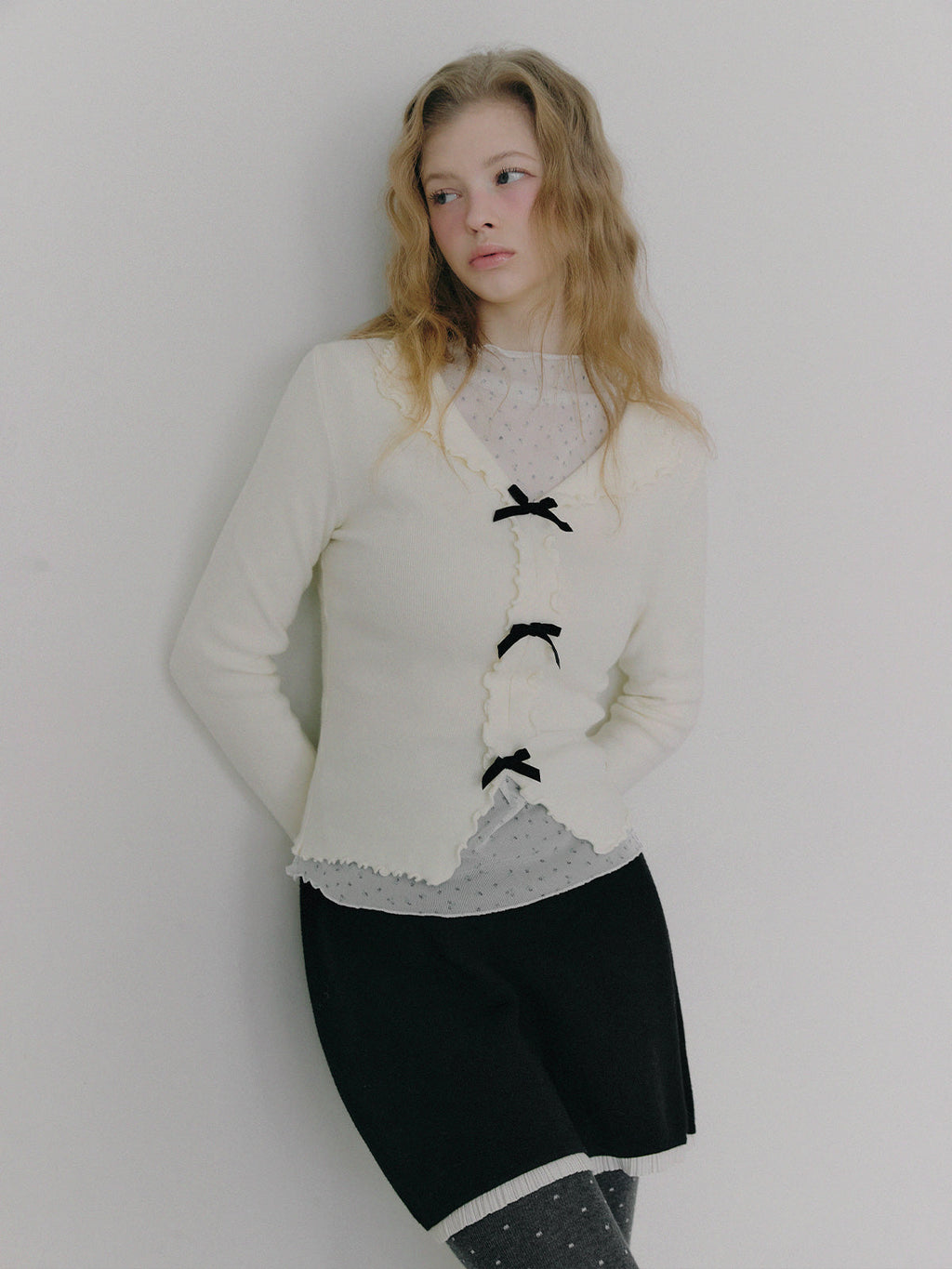 [TWEE] Newb Ribbon Frill Knit Top