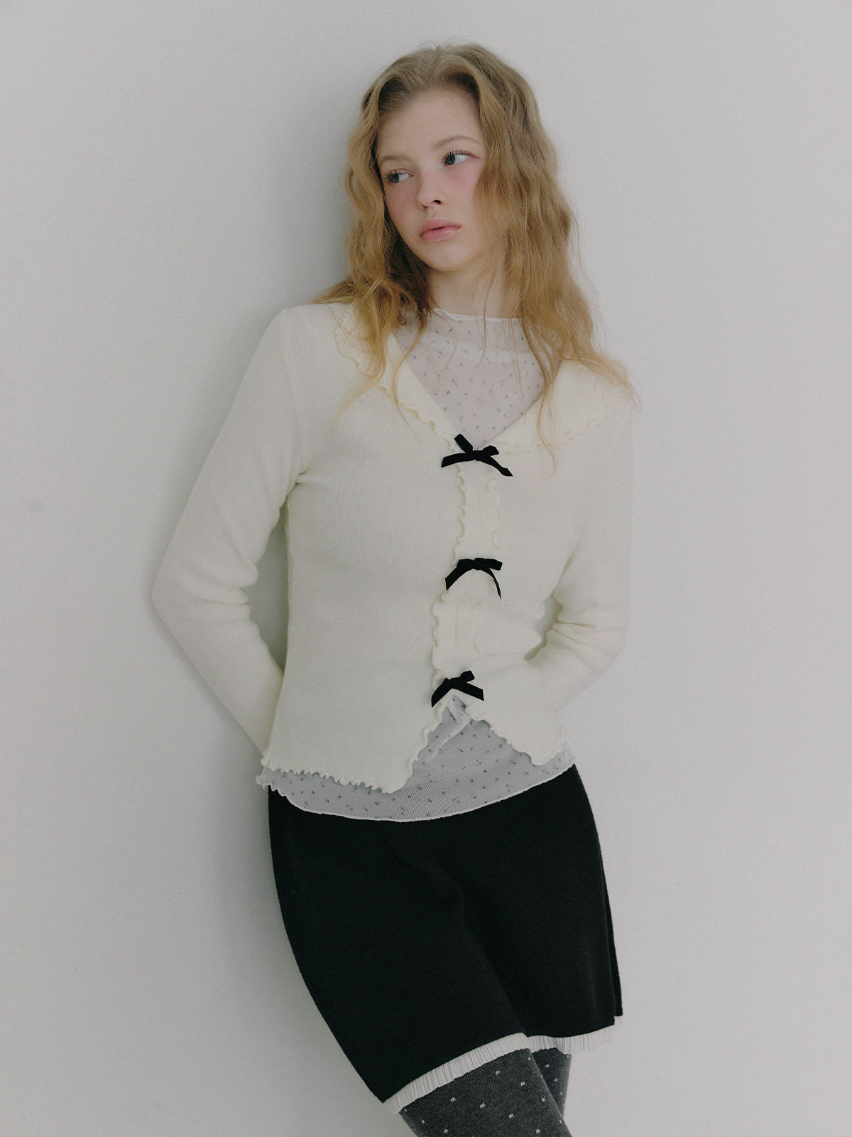 [TWEE] Newb Ribbon Frill Knit Top