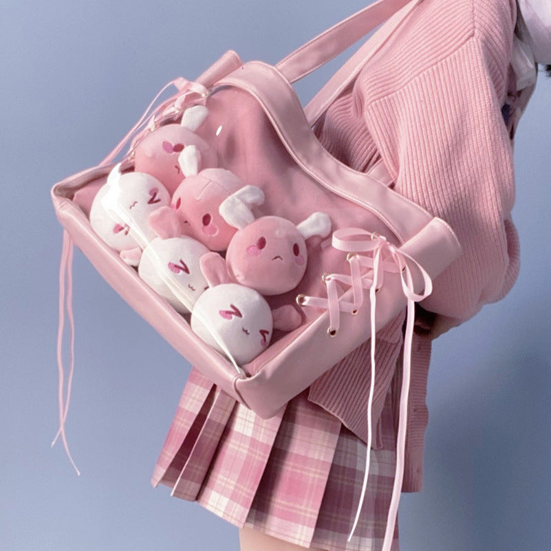 Cute Pink Shoulder Bag with Plush Toys
